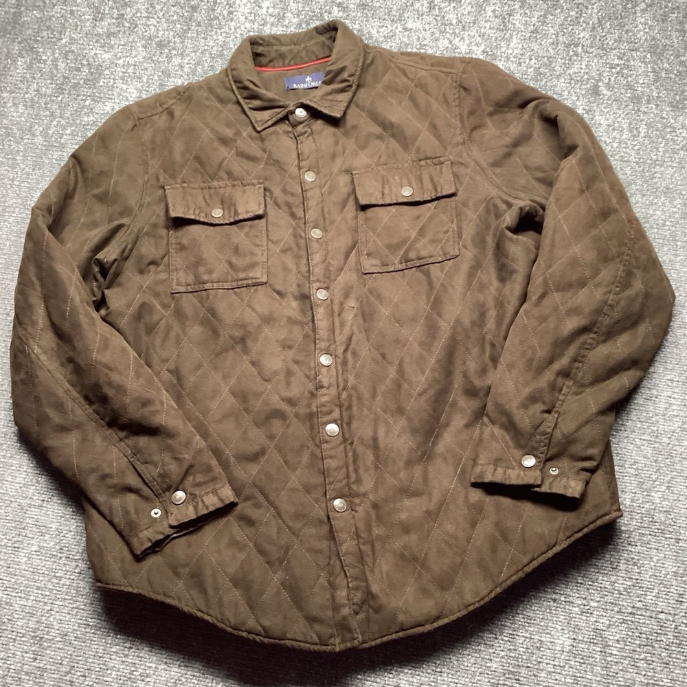 Rainforest Quilted Shirt Jacket Mens Large Brown Diamond Quilt Puffer Shacket